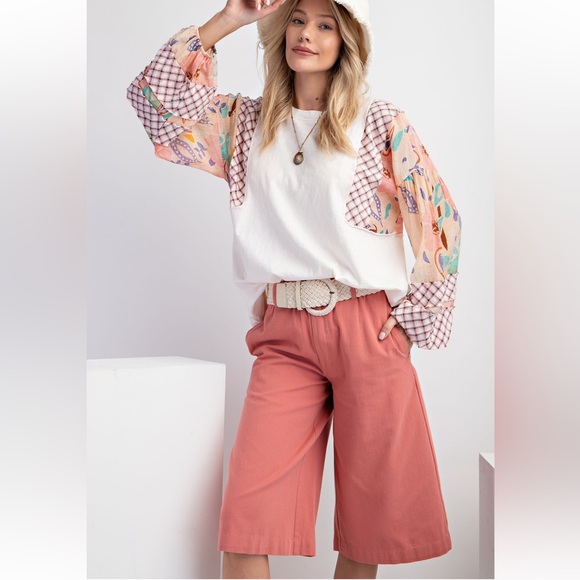 New in! So Cute Washed Cotton Twill Capri Pants Elastic Waist Relaxed Fit - Picture 4 of 8